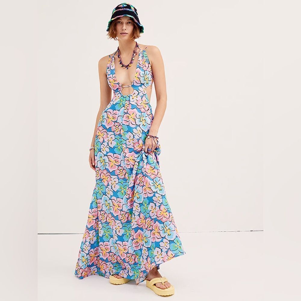 For Love & Lemons Women's Yasmin Open Back Floral Maxi Dress Size Small